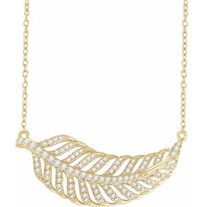 Ladies Natural Diamond Leaf Necklace (I1, H+) — 14K Yellow Gold