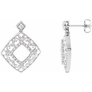 Ladies Natural Diamond Filigree Earrings — Sterling Silver