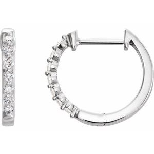 Ladies Natural Diamond Hinged 15.25 mm Hoop Earrings (I1, H+) — 14K White Gold
