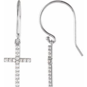 Ladies Natural Diamond Cross Earrings — 14K White Gold