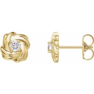 Ladies Natural Diamond Knot Earrings (I1, G-H) — 14K Yellow Gold