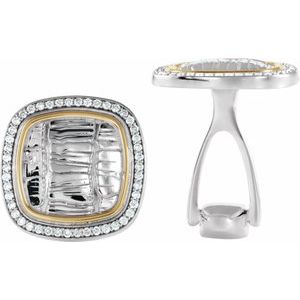 Ladies Natural Diamond Alligator Print Cuff Links — Sterling Silver & 14K Yellow Gold