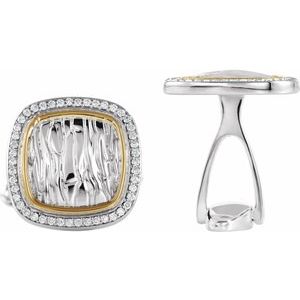 Ladies Natural Diamond Elephant Print Cuff Links — Sterling Silver & 14K Yellow Gold
