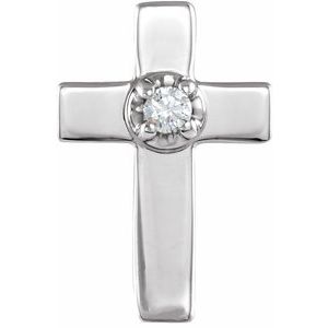 Ladies Natural Diamond Cross Lapel Pin — 14K White Gold