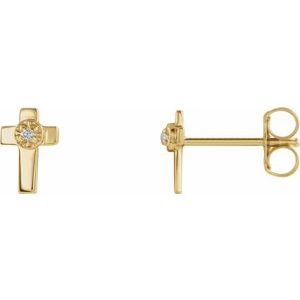 Ladies 7x5 mm Natural Diamond Cross Earrings (Si1, G-H) — 14K Yellow Gold