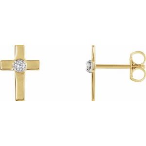 Ladies 10x6 mm Natural Diamond Cross Earring (Si1, G-H) — 14K Yellow Gold