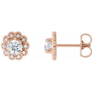 Ladies Natural Diamond Halo-Style Earrings — 14K Rose Gold