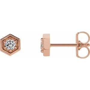 Ladies Natural Diamond Hexagon Stud Earrings (I1, G-H) — 14K Rose Gold