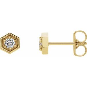 Ladies Natural Diamond Hexagon Stud Earrings (I1, G-H) — 14K Yellow Gold
