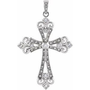 Ladies Natural Diamond Cross Pendant (I1, G-H) — 14K White Gold