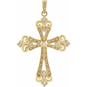Ladies Natural Diamond Cross Pendant (I1, G-H) — 14K Yellow Gold
