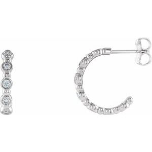 Ladies Natural Diamond Beaded Hoop Earrings (I1, G-H) — 14K White Gold