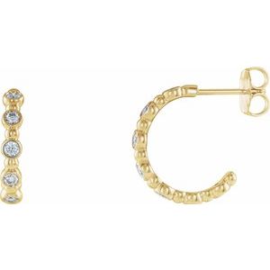 Ladies Natural Diamond Beaded Hoop Earrings (I1, G-H) — 14K Yellow Gold