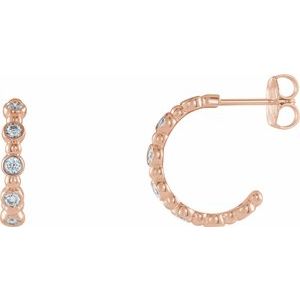 Ladies Natural Diamond Beaded Hoop Earrings (I1, G-H) — 14K Rose Gold