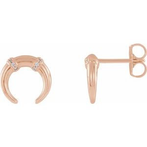 Ladies Natural Diamond Crescent Earrings — 14K Rose Gold