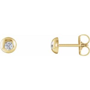 Ladies Natural Diamond Domed Stud Earring — 14K Yellow Gold