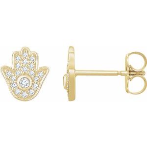Ladies Natural Diamond Hamsa Earrings — 14K Yellow Gold