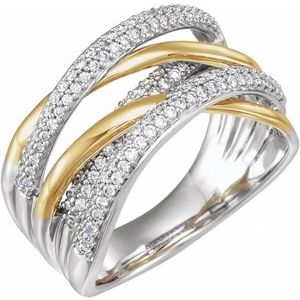 Ladies 14K White/ Natural Diamond Criss-Cross Ring (I1, H+) — 14K White/Yellow Gold