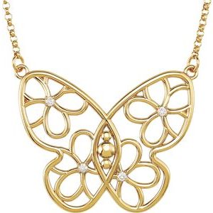Ladies Natural Diamond Butterfly Floral Necklace (I1, G-H) — 14K Yellow Gold