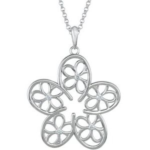 Ladies Natural Diamond Flower Necklace (I2, G-H) — Sterling Silver