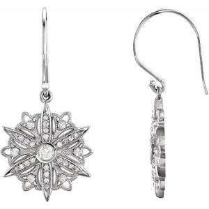 Ladies Natural Diamond Vintage-Inspired Earrings — Sterling Silver