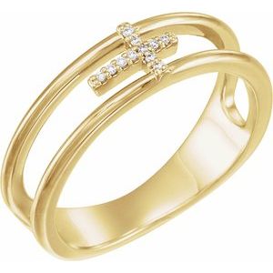 Ladies Natural Diamond Negative Space Cross Ring (I1, G-H) — 14K Yellow Gold