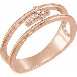 Ladies Natural Diamond Negative Space Cross Ring (I1, G-H) — 14K Rose Gold