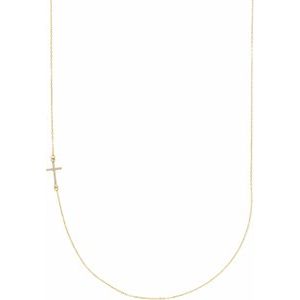 Ladies Natural Diamond Off-Center Sideways Cross Necklace (I1, G-H) — 14K Yellow Gold