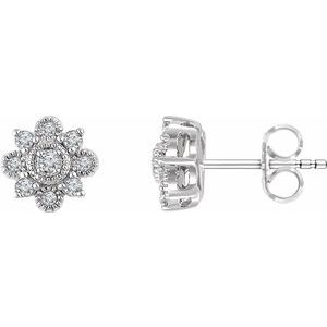 Ladies Natural Diamond Vintage-Inspired Earrings — 14K White Gold