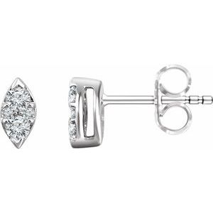 Ladies Natural Diamond Cluster Earrings — 14K White Gold