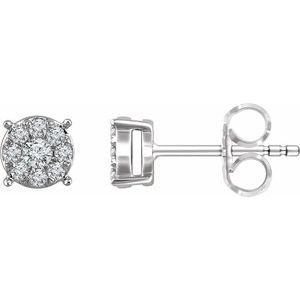 Ladies Natural Diamond Cluster Earrings — 14K White Gold