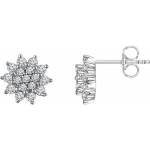Ladies Natural Diamond Cluster Earrings — 14K White Gold