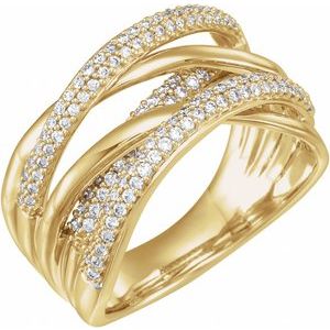 Ladies 14K White/ Natural Diamond Criss-Cross Ring (I1, H+) — 14K Yellow Gold