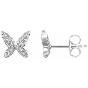Ladies Natural Diamond Butterfly Youth Earrings — 14K White Gold