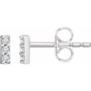 Ladies Natural Diamond Bar Earrings — 14K White Gold