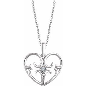 Ladies Natural Diamond Heart Necklace (I2, H+) — Sterling Silver