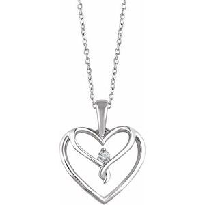 Ladies Natural Diamond Heart Necklace (I2, H+) — Sterling Silver