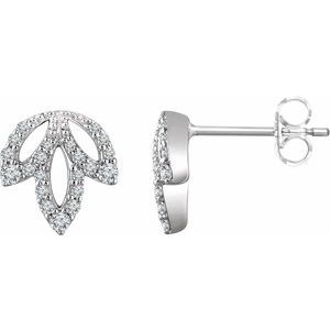 Ladies Natural Diamond Leaf Earrings — 14K White Gold