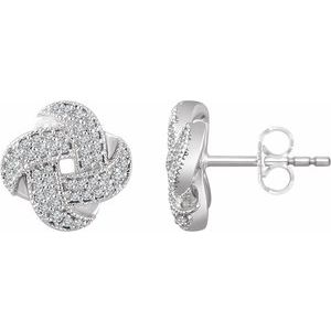 Ladies Natural Diamond Knot Earrings — 14K White Gold