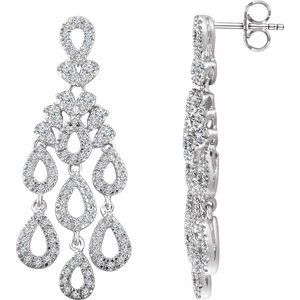 Ladies Natural Diamond Chandelier Earrings — 14K White Gold