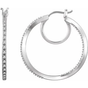 Ladies Natural Diamond Inside-Outside Hoop Earrings (I1, H+) — 14K White Gold