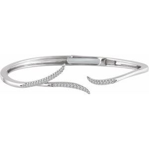 Ladies Natural Diamond Hinged Cuff Bracelet (I1, H+) — 14K White Gold