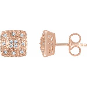 Ladies Natural Diamond Cluster Earrings — 14K Rose Gold