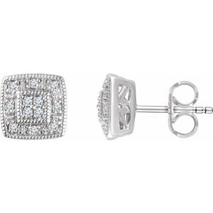Ladies Natural Diamond Cluster Earrings — 14K White Gold