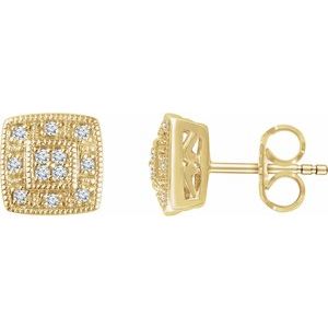 Ladies Natural Diamond Cluster Earrings — 14K Yellow Gold
