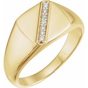 Ladies Natural Diamond 12 mm Square Signet Ring — 14K Yellow Gold