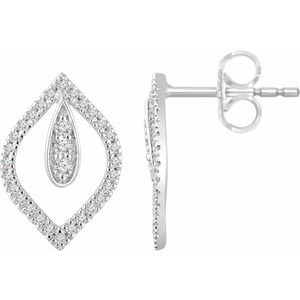 Ladies Natural Diamond Freeform Earrings — 14K White Gold
