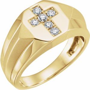 Ladies Natural Diamond Cross Ring (I1, G-H) — 14K Yellow Gold