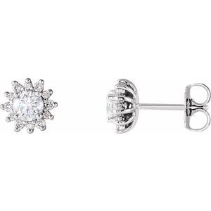 Ladies Natural Diamond Halo-Style Earrings — Sterling Silver