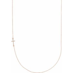 Ladies Natural Diamond Off-Center Sideways Cross Necklace (I1, G-H) — 14K Rose Gold